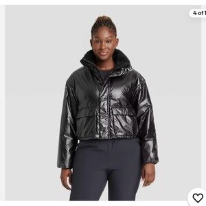 All in motion Black Puffer Jacket with Faux Fur Collar